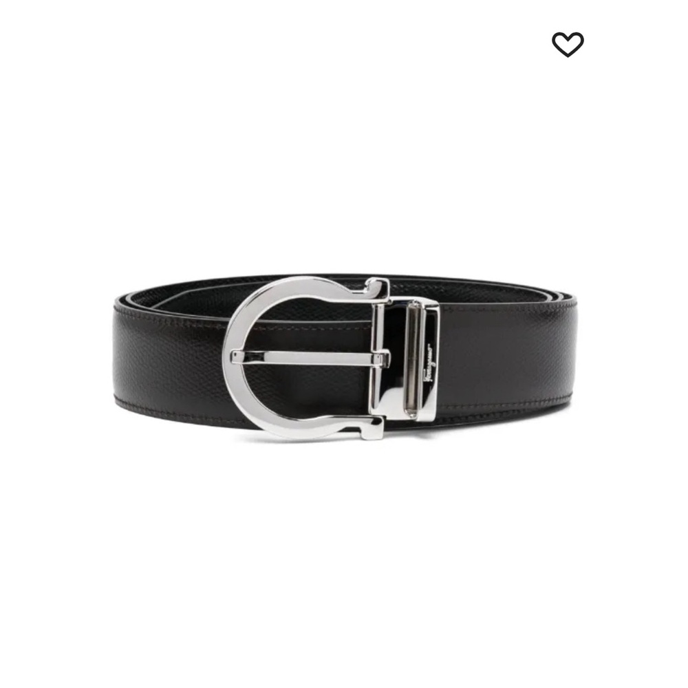 NWT Ferragamo Black Gancini Silver leather belt